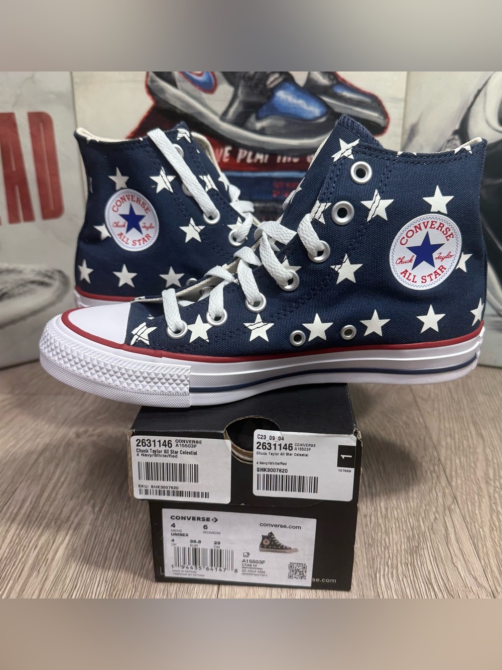 Converse Chuck Taylor All Star HI Celestial Stars USA Flag Navy Women 6, 6.5,8.5